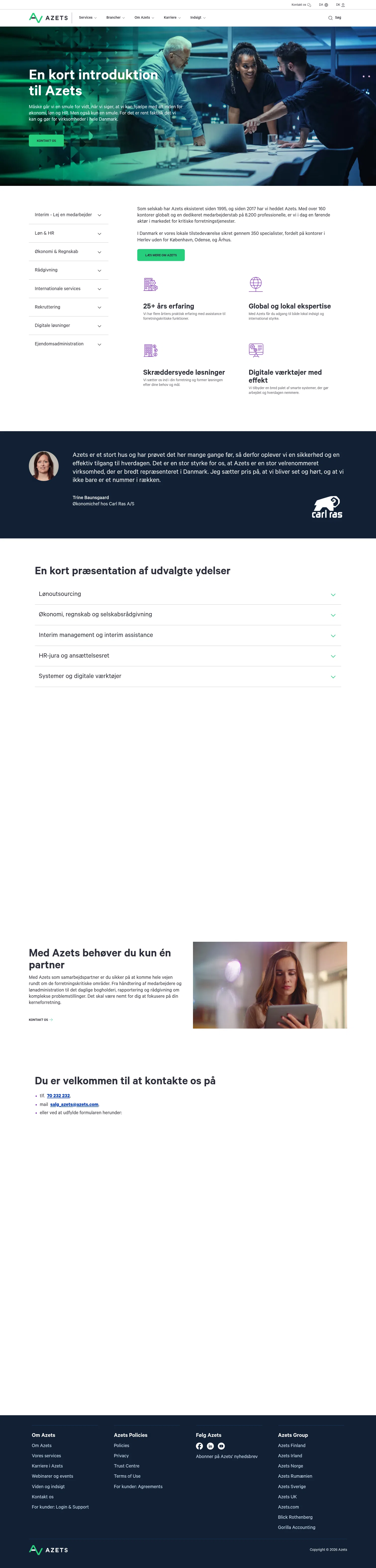 azets.com/da-dk/services on desktop, full screenshot