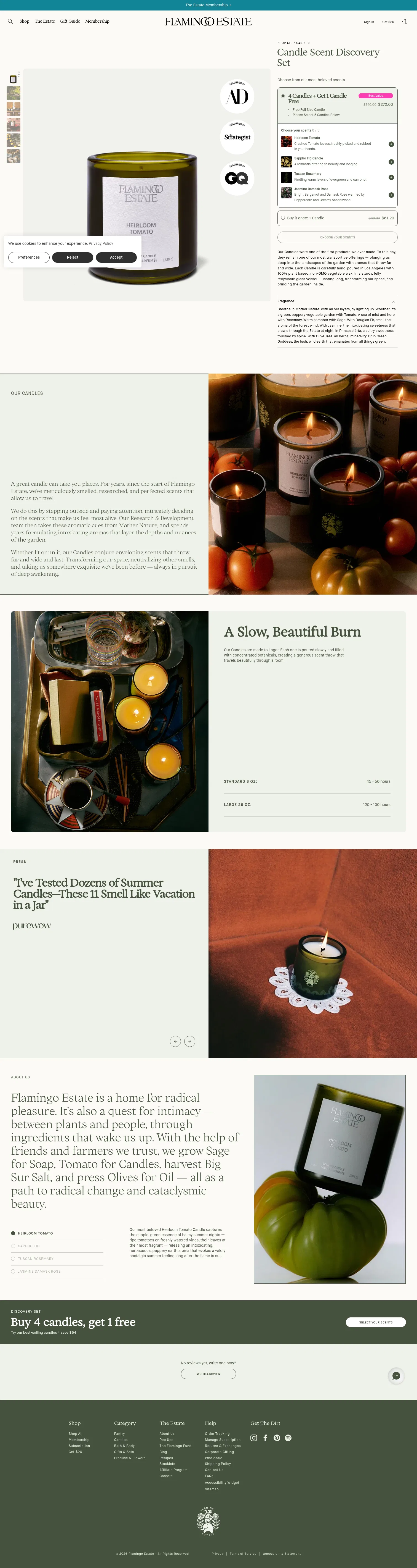 flamingoestate.com/products/candle-scent-discovery-set on desktop, full screenshot