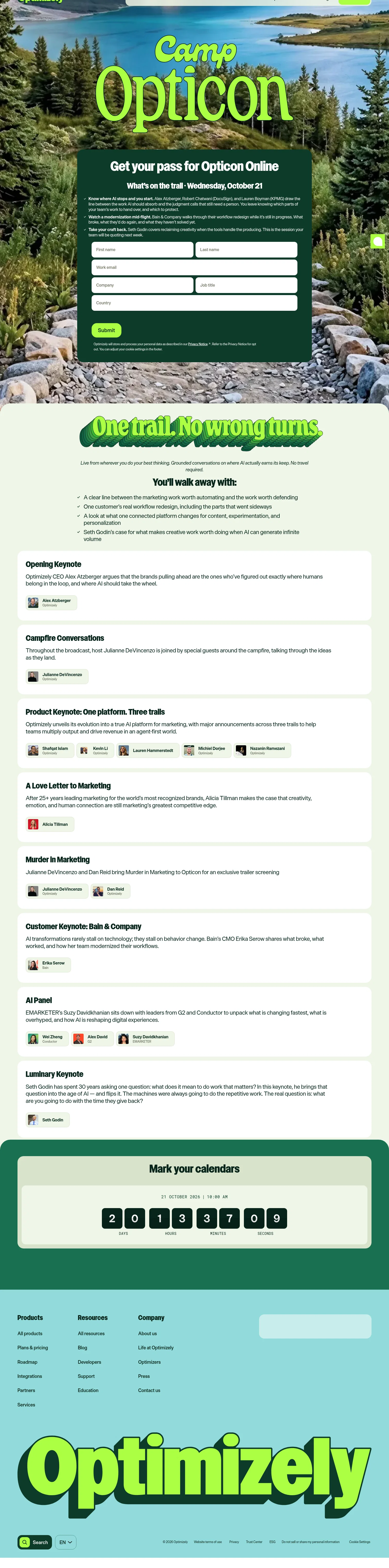 Optimizely landing page