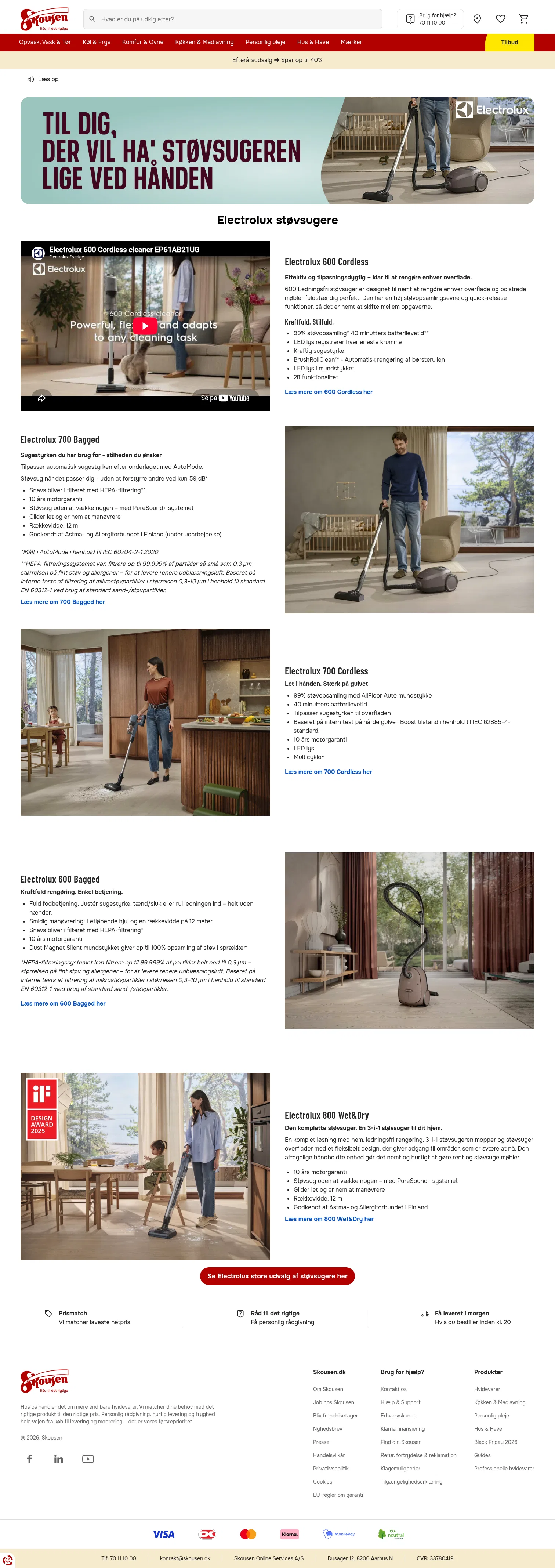 skousen.dk/pb/electrolux-stoevsuger on desktop, full screenshot