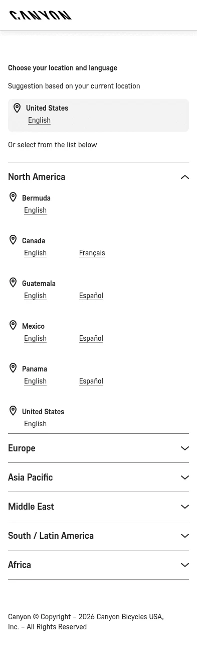 canyon.com on mobile