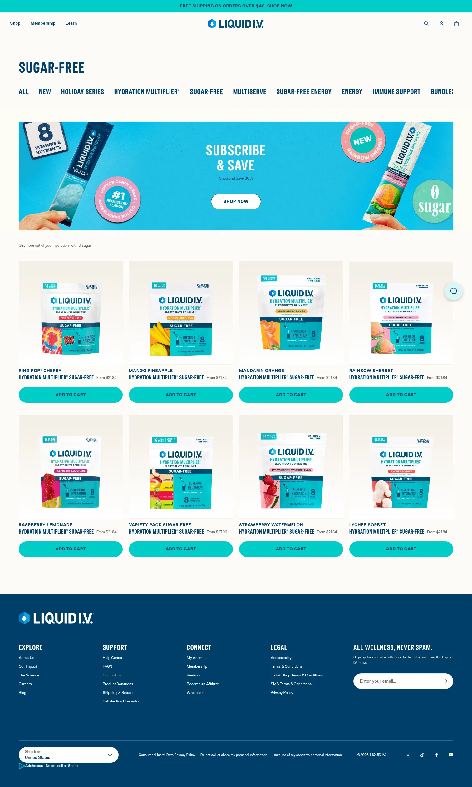 liquid-iv.com/collections/sugar-free on desktop, full screenshot