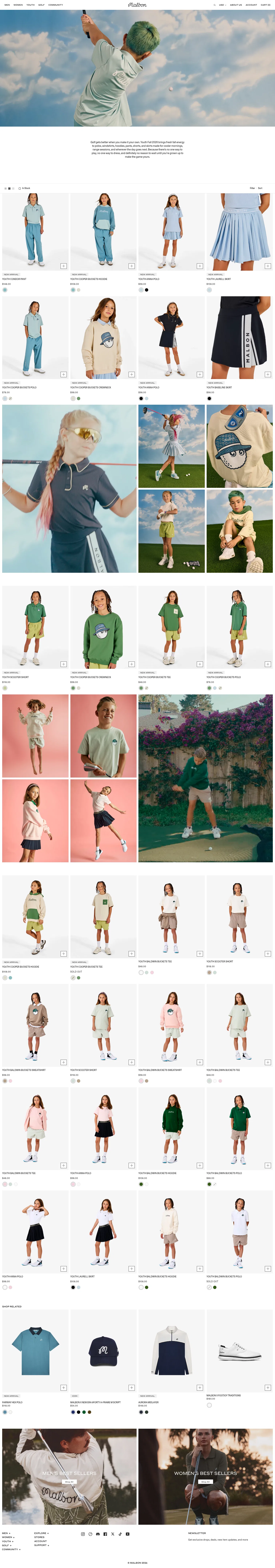 malbon.com/collections/all-youth on desktop, full screenshot
