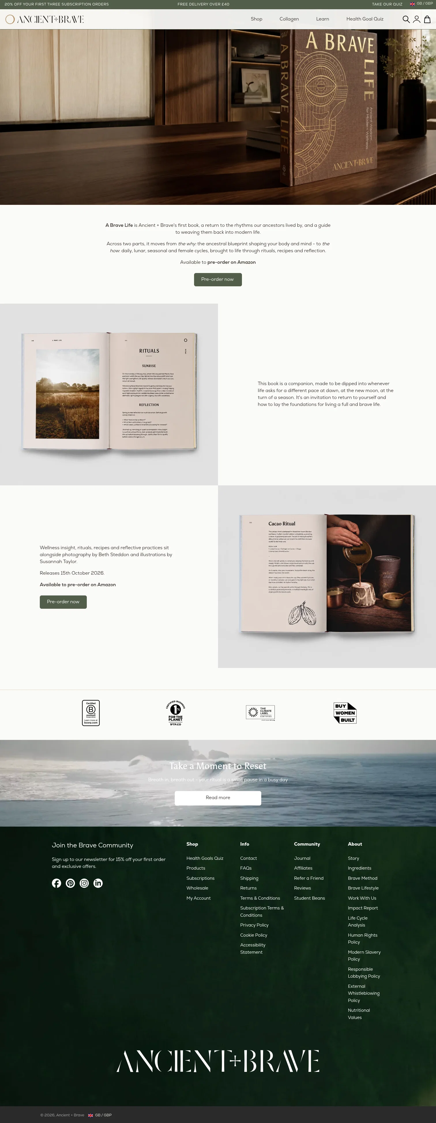 ancientandbrave.earth/pages/a-brave-life-book on desktop