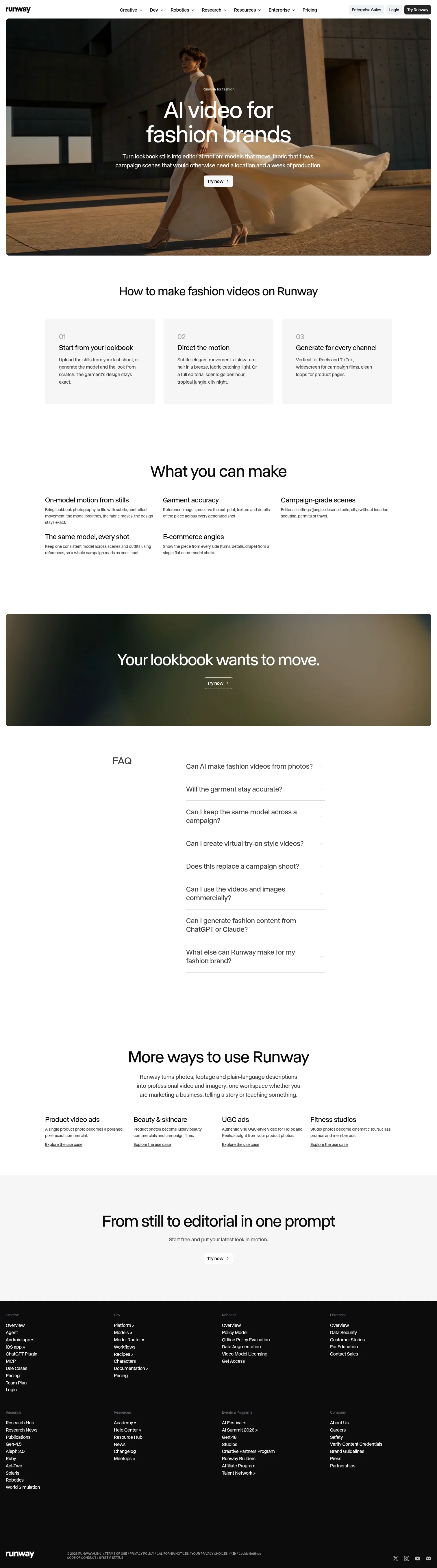 runway.com/use-cases/fashion-brands on desktop