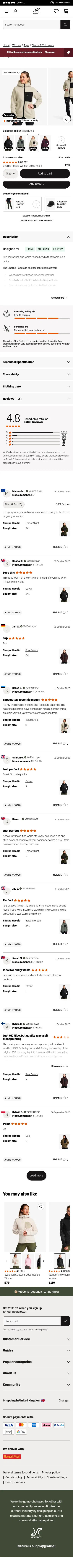 revolutionrace.co.uk/women/tops/fleece/sherpa-hoodie-women-2-0 on mobile, full screenshot