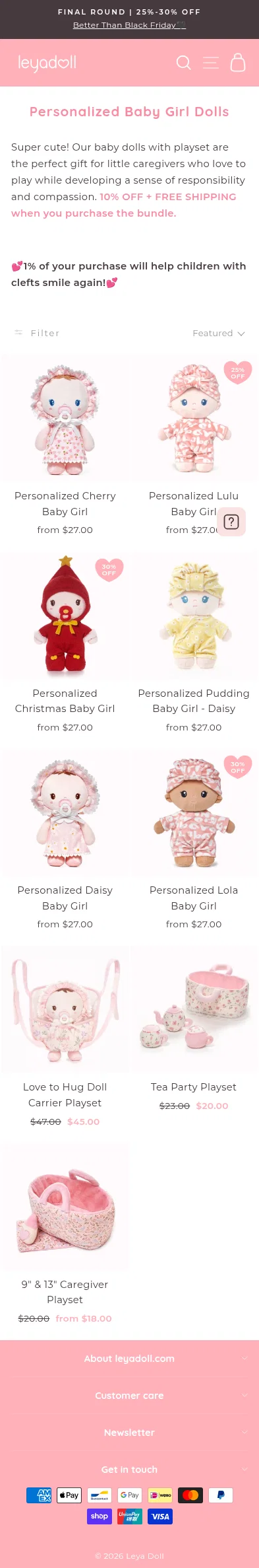 leyadoll.com/collections/personalized-baby-girl-dolls on mobile