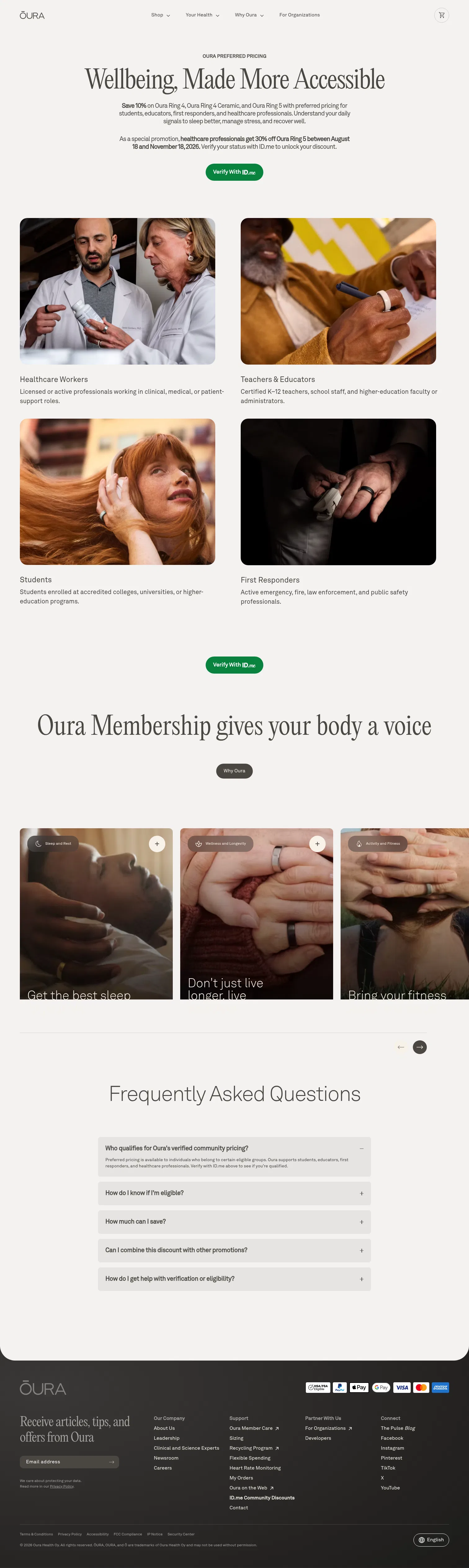 ouraring.com/oura-preferred-pricing on desktop, full screenshot