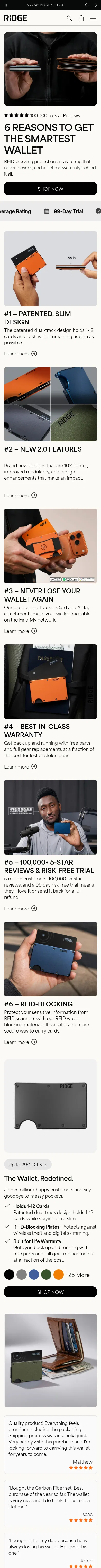 ridge.com/pages/edc-smart-wallet-5rlp on mobile, full screenshot