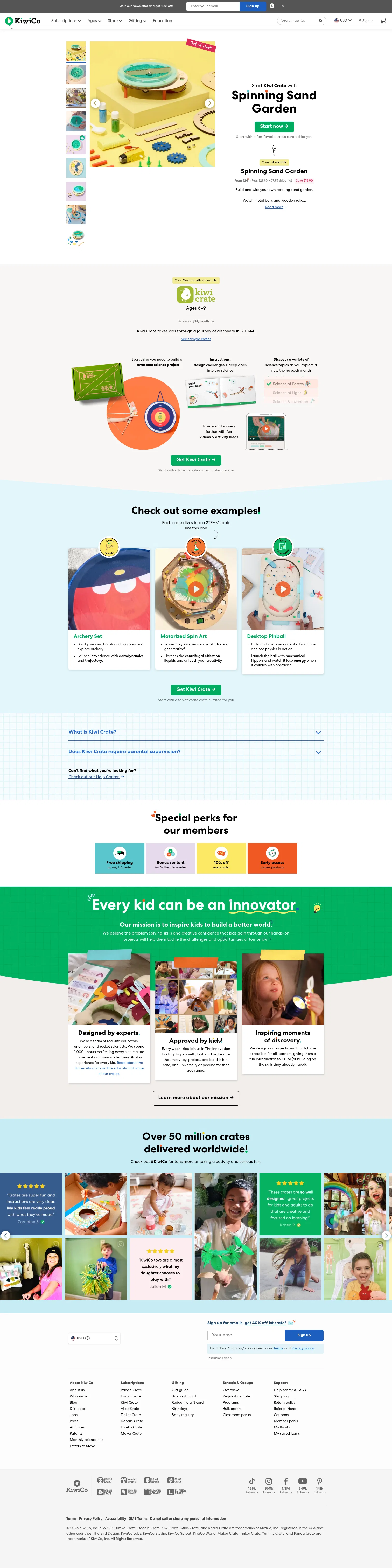 kiwico.com/start/spinningsandgarden-2 on desktop, full screenshot