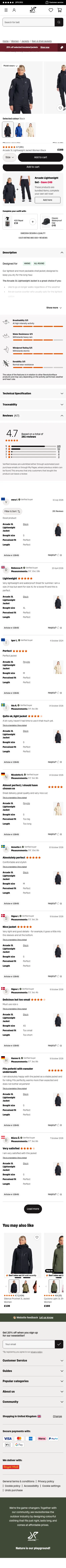 revolutionrace.co.uk/women/jackets/shell-jackets/arcade-3l-lightweight-jacket-women on mobile, full screenshot