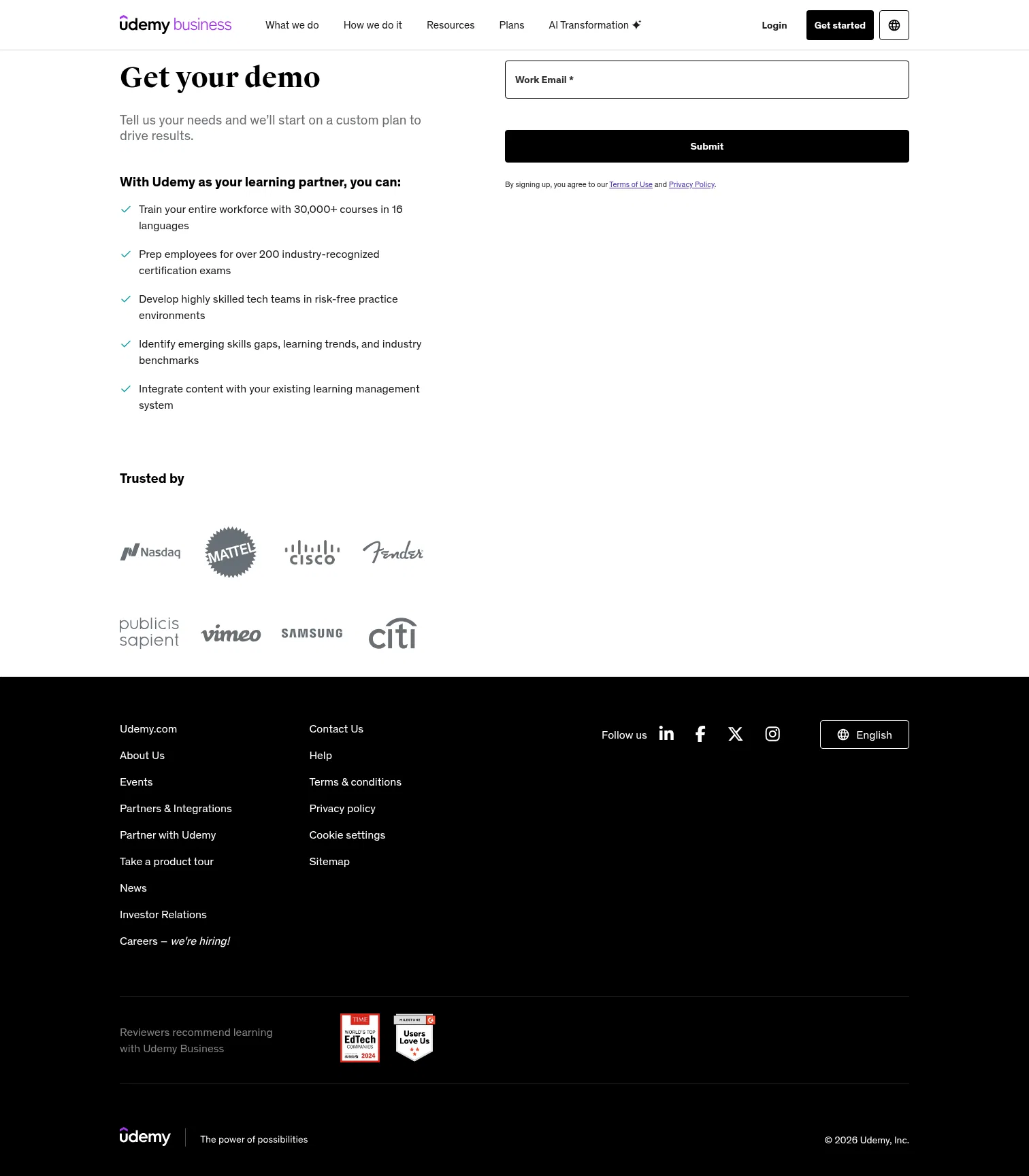 business.udemy.com/request-demo on desktop, full screenshot