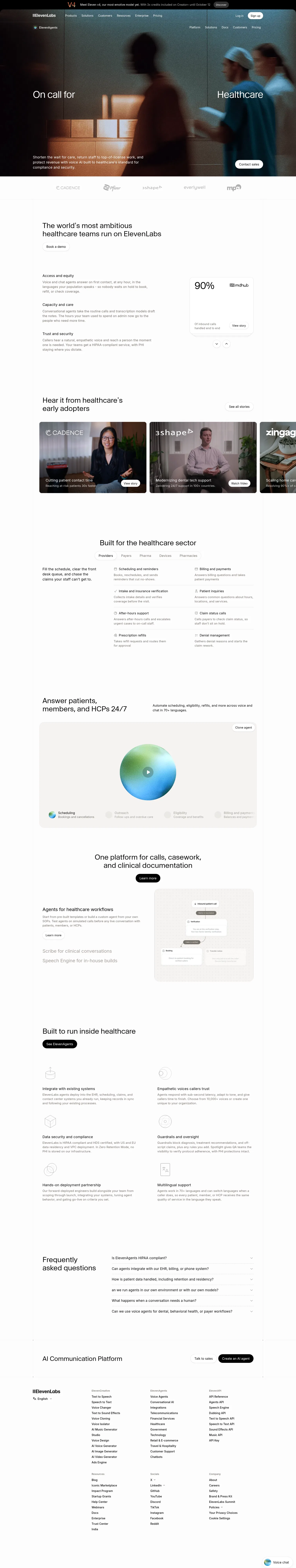 elevenlabs.io/healthcare on desktop, full screenshot