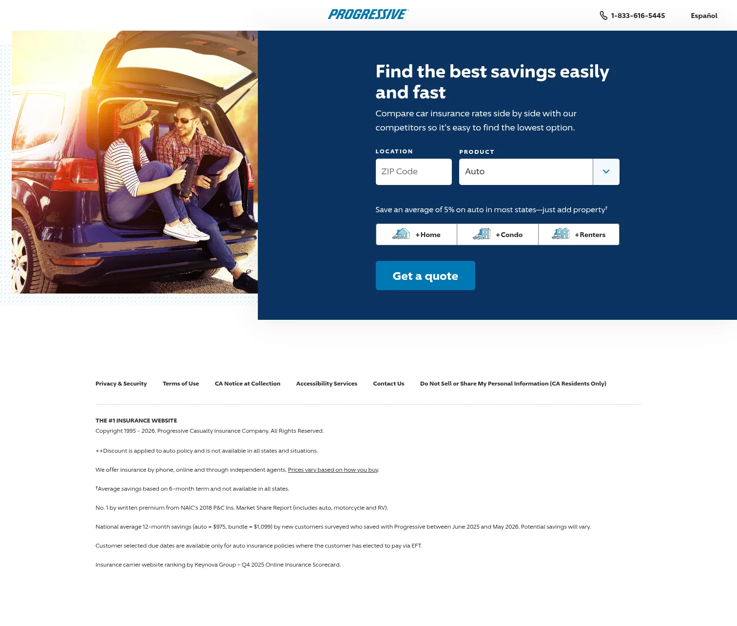 progressive.com/lp/auto-compare on desktop, full screenshot