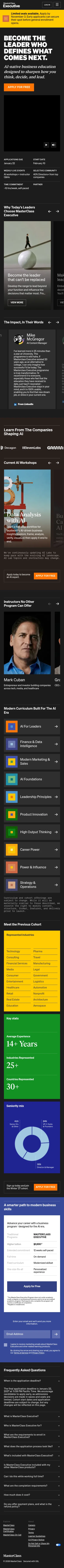 masterclass.com/executive/program-details on mobile, full screenshot