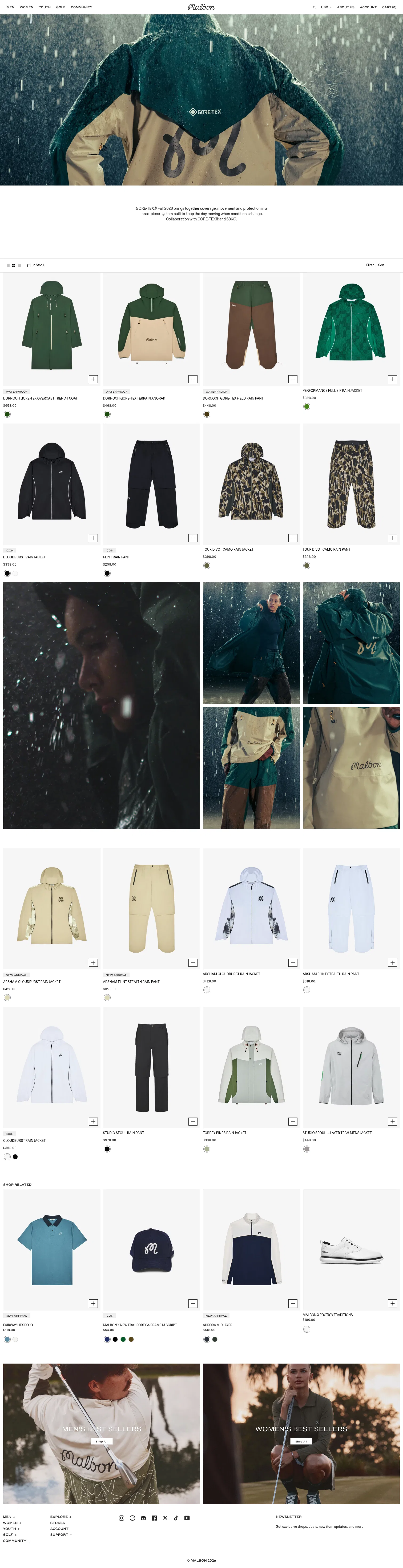 malbon.com/collections/rain-sets on desktop, full screenshot
