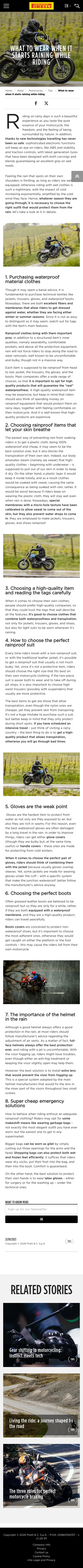 pirelli.com/global/en-ww/road/motorcycles/tips/what-to-wear-when-it-starts-raining-while-riding-8-tips-to-choose-the-right-outfit-when-you-go-out-for-a-ride-97389 on mobile, full screenshot