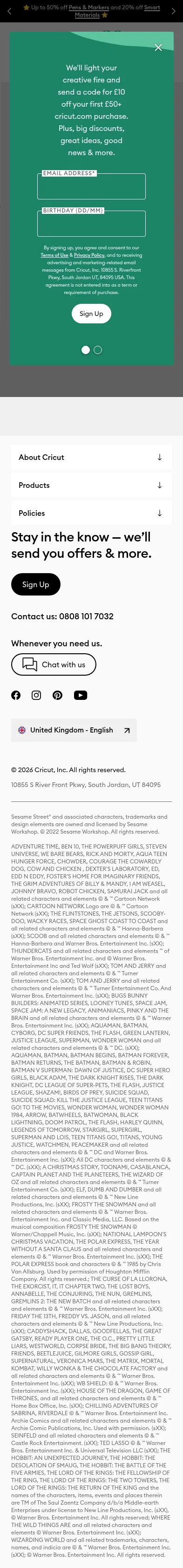 cricut.com/en-gb/machine-quiz on mobile, full screenshot