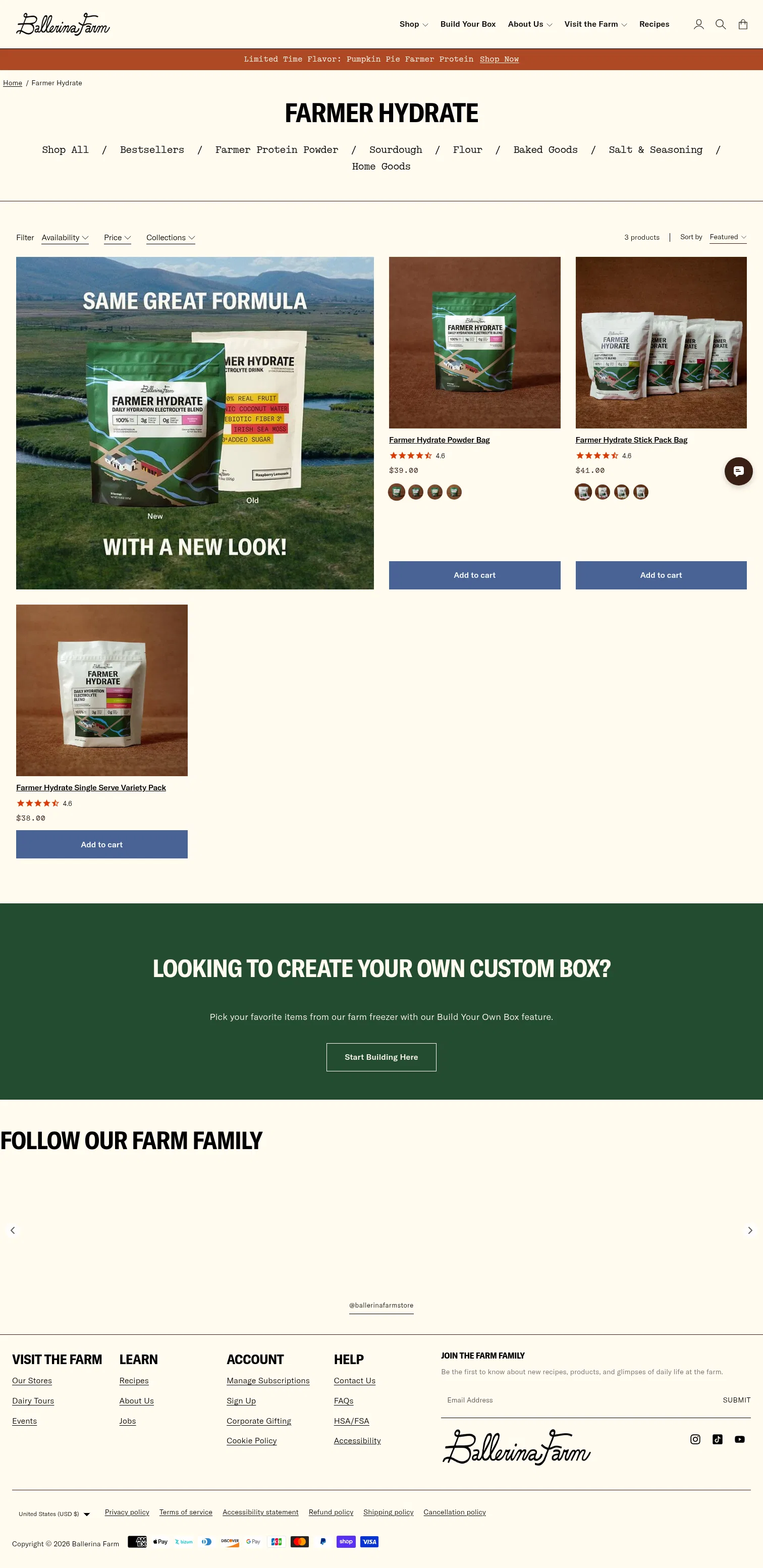 ballerinafarm.com/collections/farmer-hydrate on desktop, full screenshot