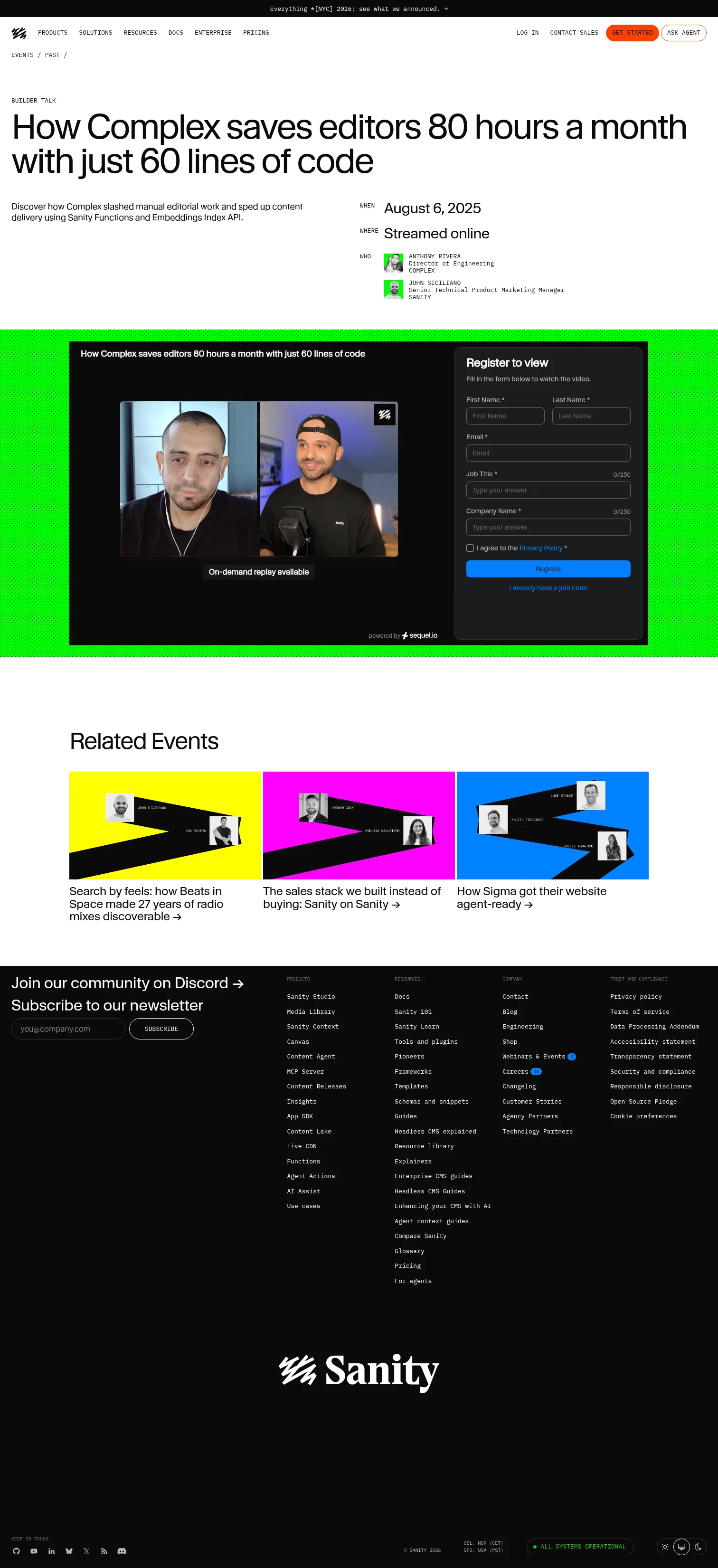 sanity.io/events/complex on desktop, full screenshot