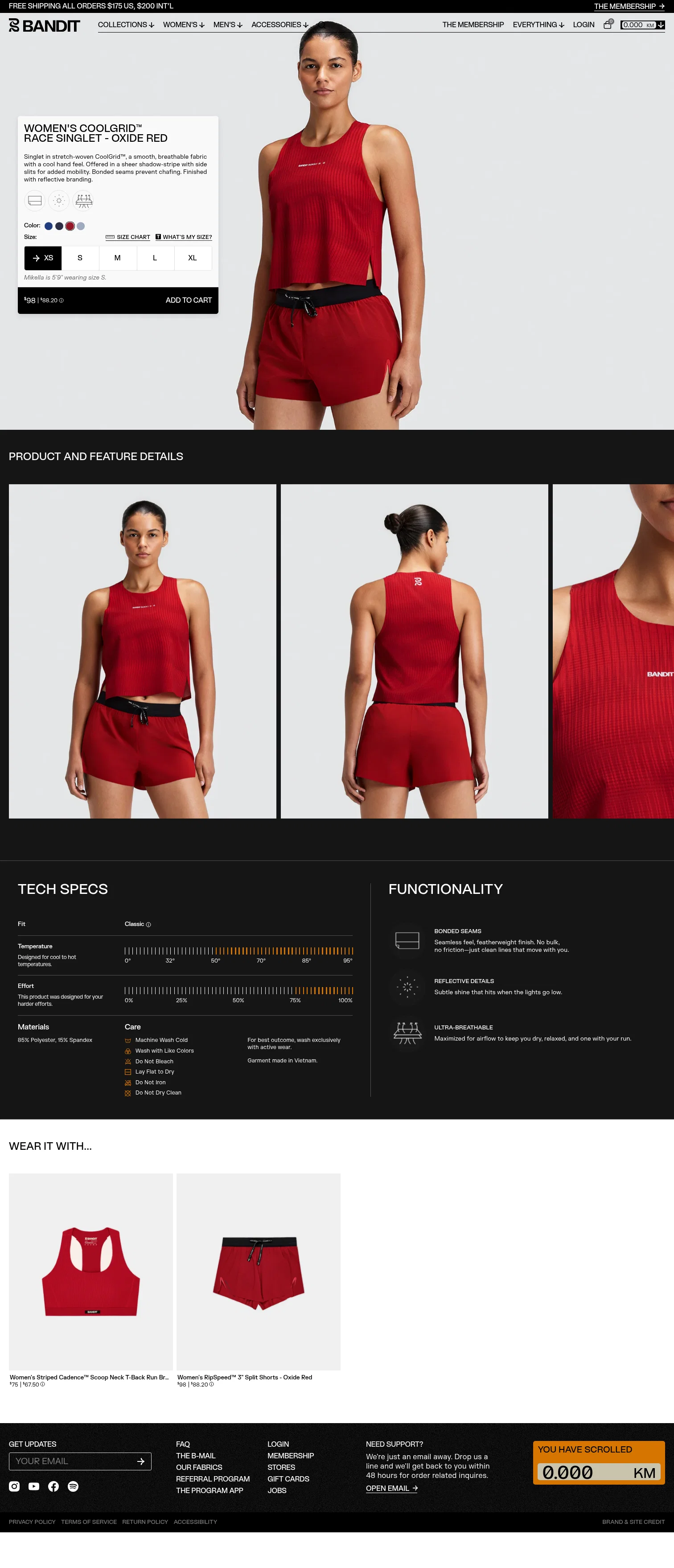 banditrunning.com/products/womens-coolgrid%E2%84%A2-race-singlet-oxide-red on desktop