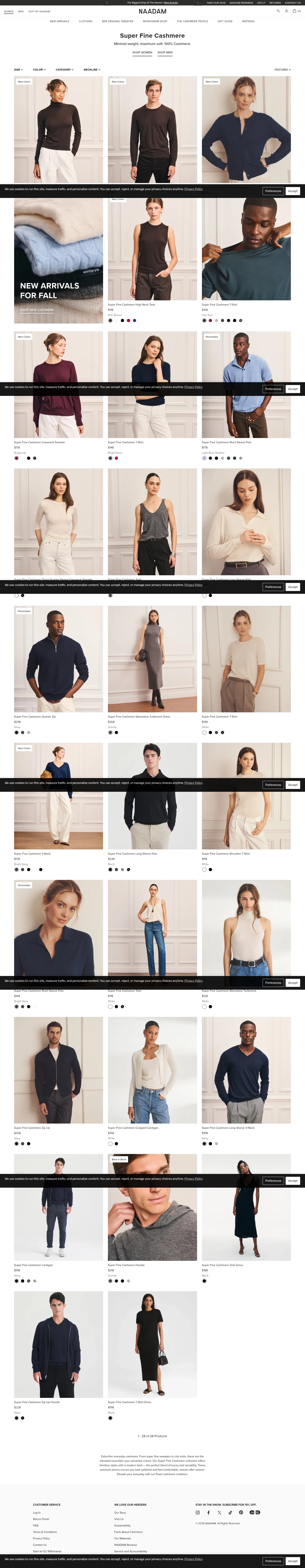 naadam.co/collections/super-fine-cashmere on desktop, full screenshot