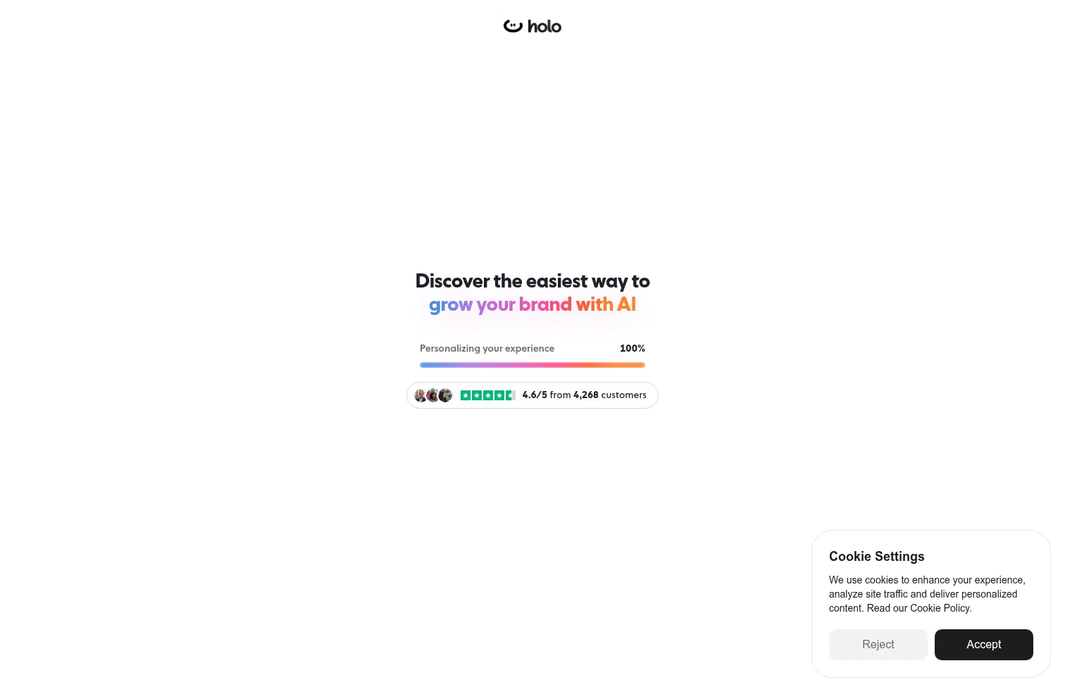 tryholo.ai/quiz/marketing on desktop, full screenshot