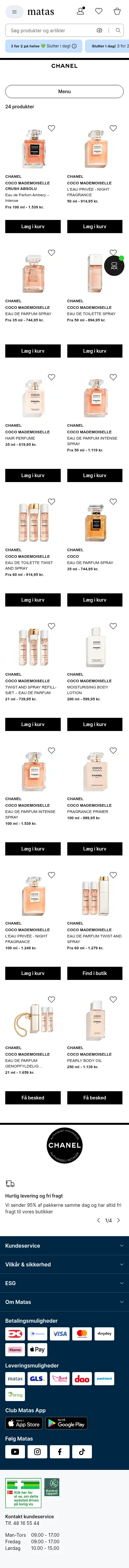 matas.dk/chanel/gruppe/damedufte/coco-mademoiselle on mobile, full screenshot