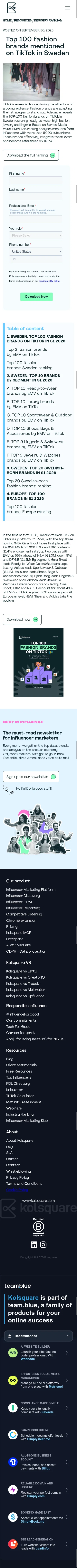 kolsquare.com/en/industry-ranking/top-100-fashion-brands-mentioned-on-tiktok-in-sweden on mobile