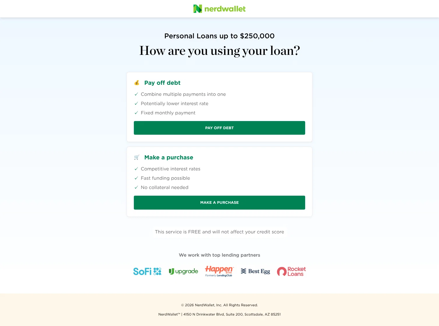 NerdWallet landing page