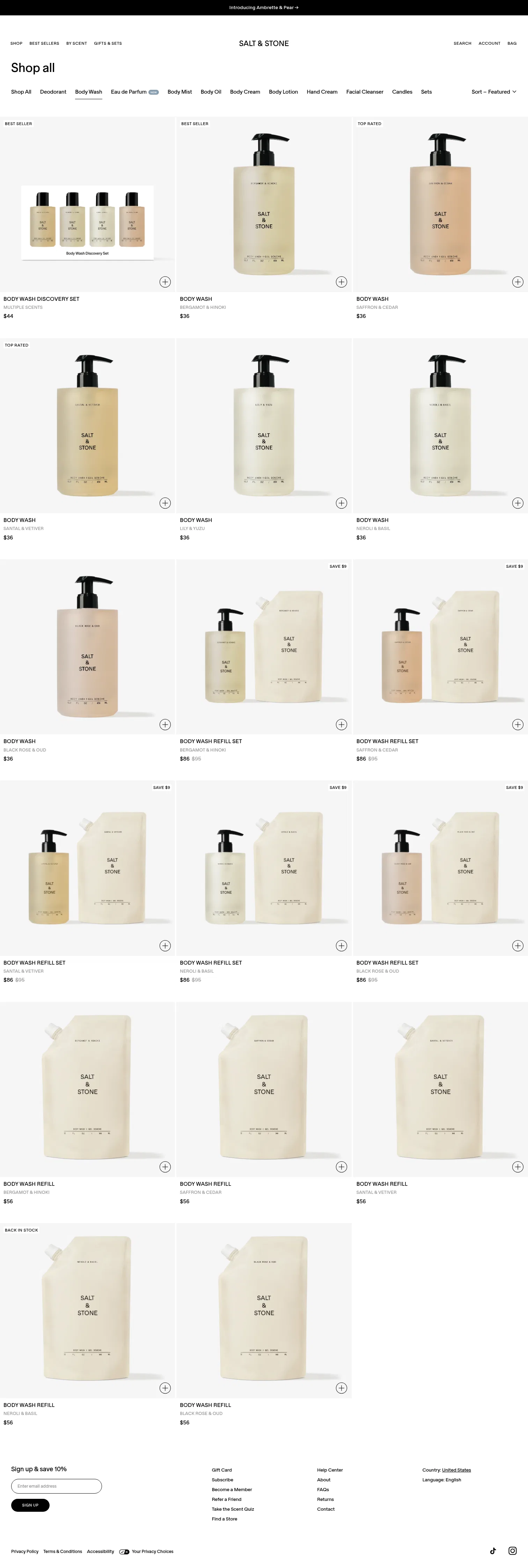 saltandstone.com/collections/body-wash on desktop, full screenshot