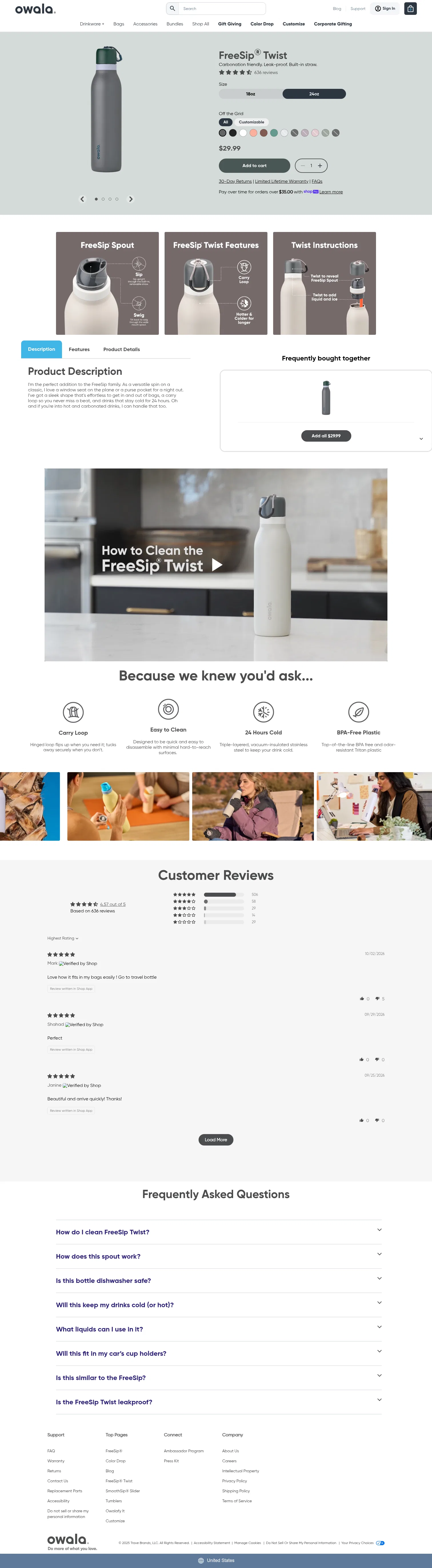 owalalife.com/products/freesip-twist on desktop, full screenshot