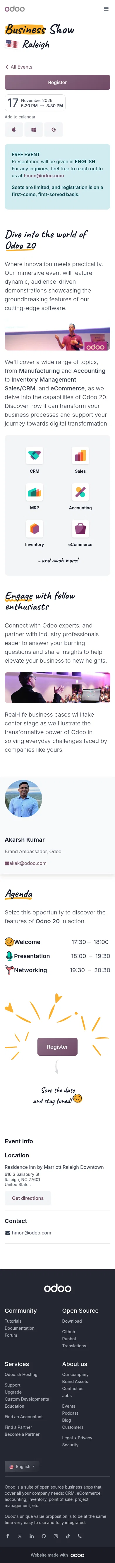 odoo.com/event/odoo-business-show-raleigh-north-carolina-9585/register on mobile