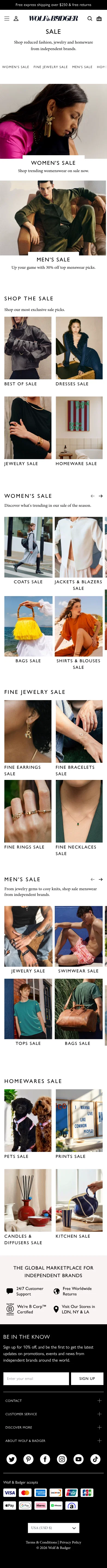 wolfandbadger.com/features/sale on mobile