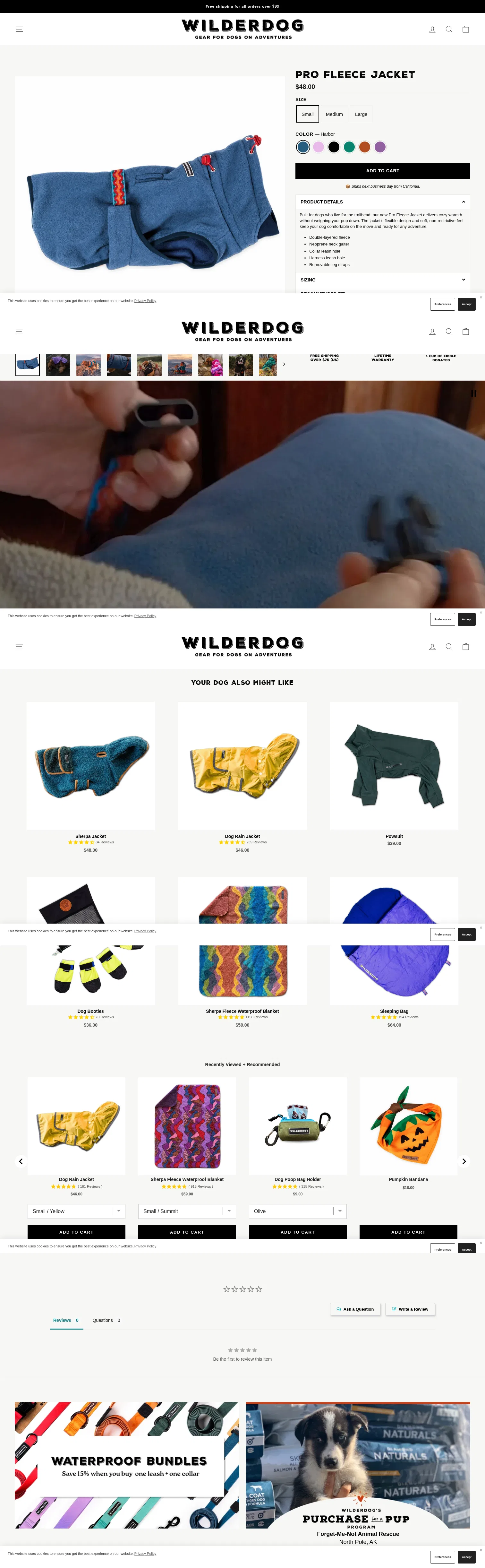 wilderdog.com/collections/jackets/products/pro-fleece-jacket on desktop, full screenshot