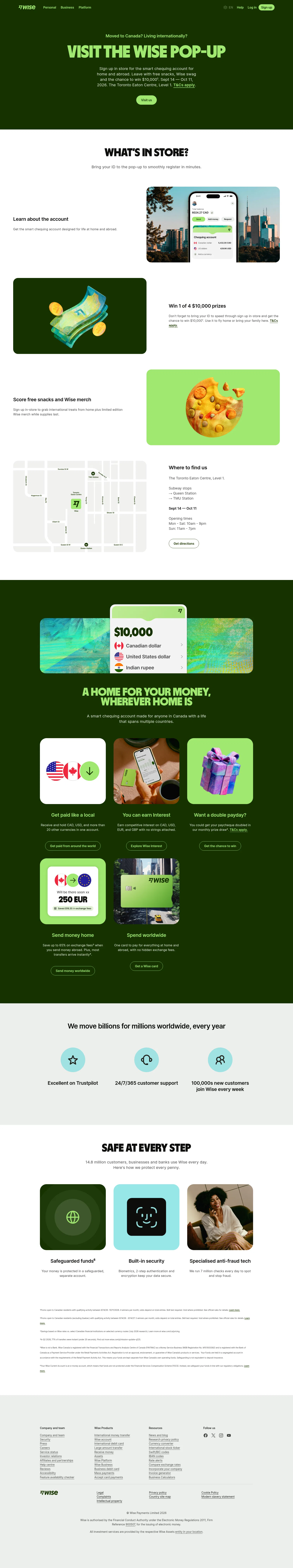 wise.com/campaign/torontobranch on desktop, full screenshot