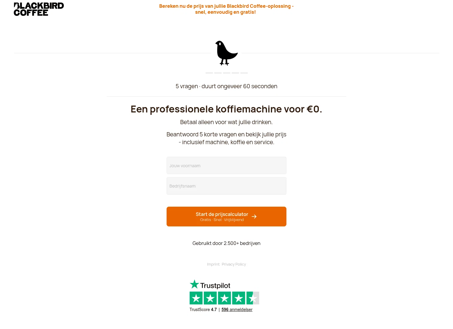 Blackbird Coffee landing page