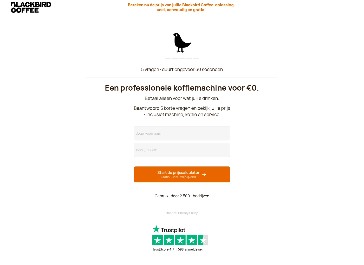 blackbirdcoffee.dk/calculator-nl on desktop, full screenshot