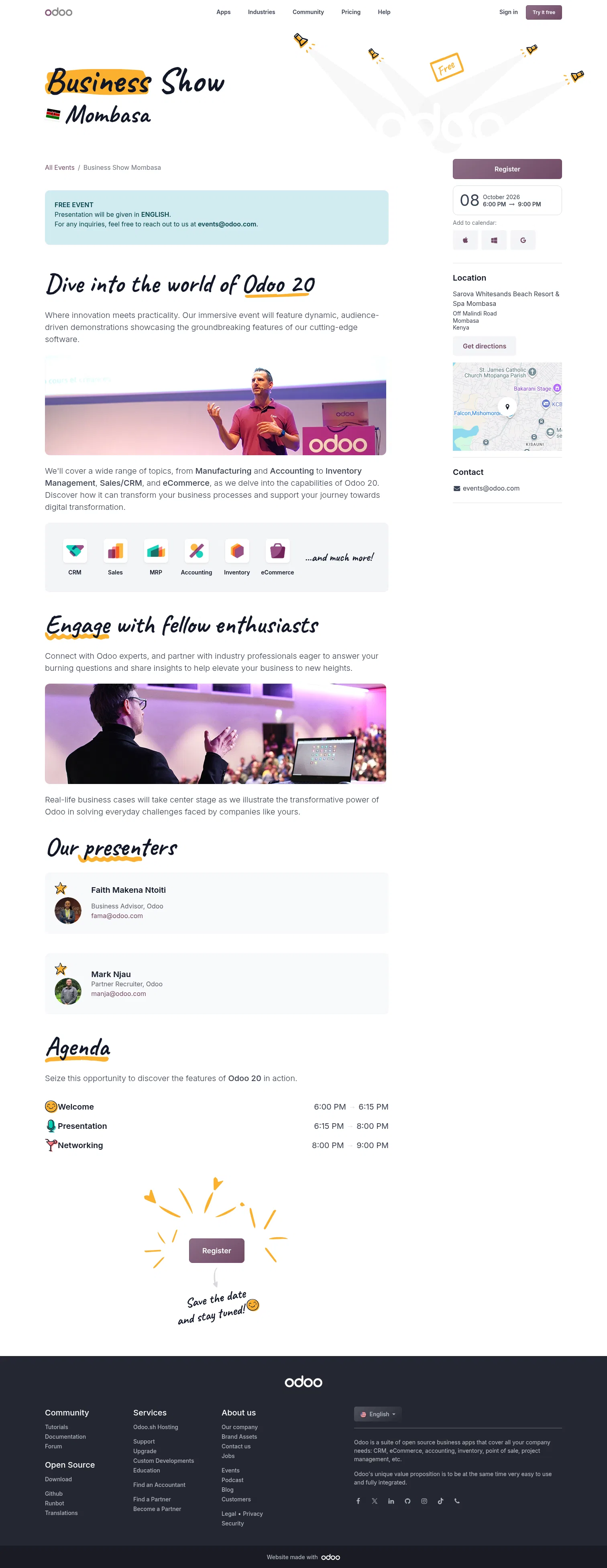 odoo.com/event/business-show-mombasa-12322/register on desktop, full screenshot