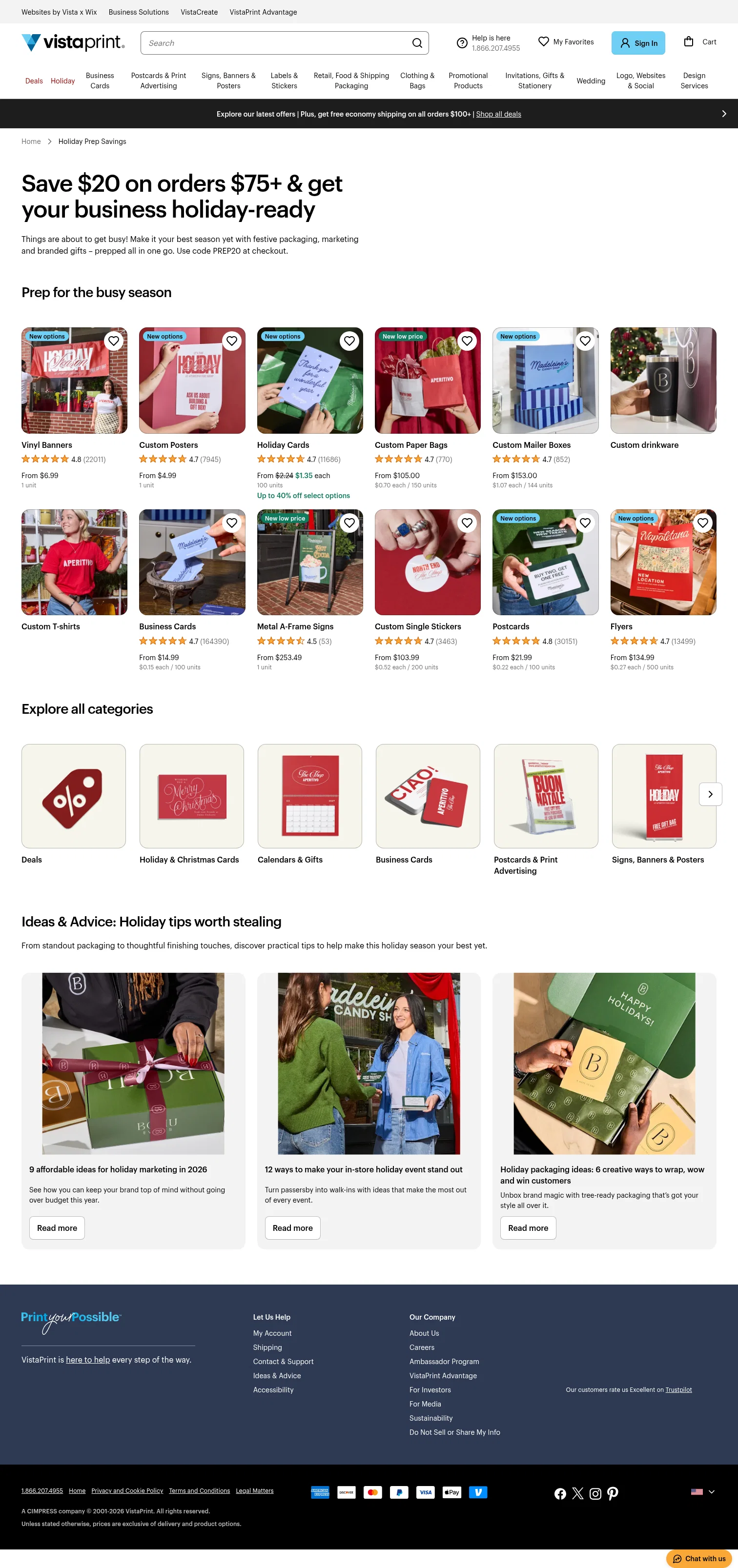 vistaprint.com/holiday-prep-savings on desktop