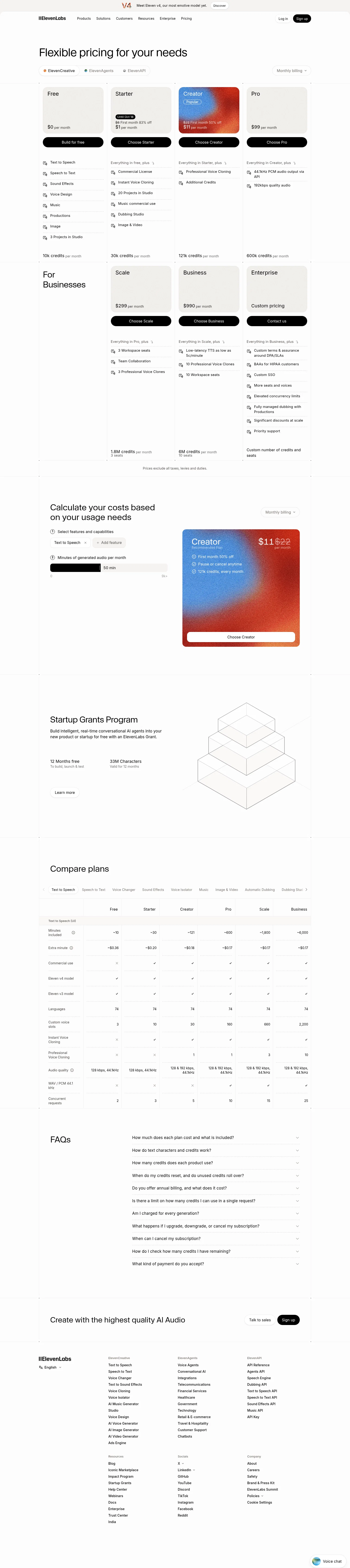 Elevenlabs landing page