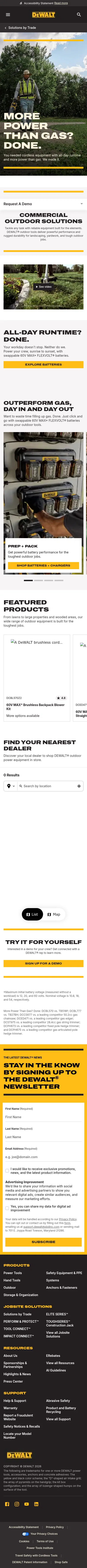 dewalt.com/en-us/jobsite-solutions/solutions-trade/outdoor on mobile, full screenshot