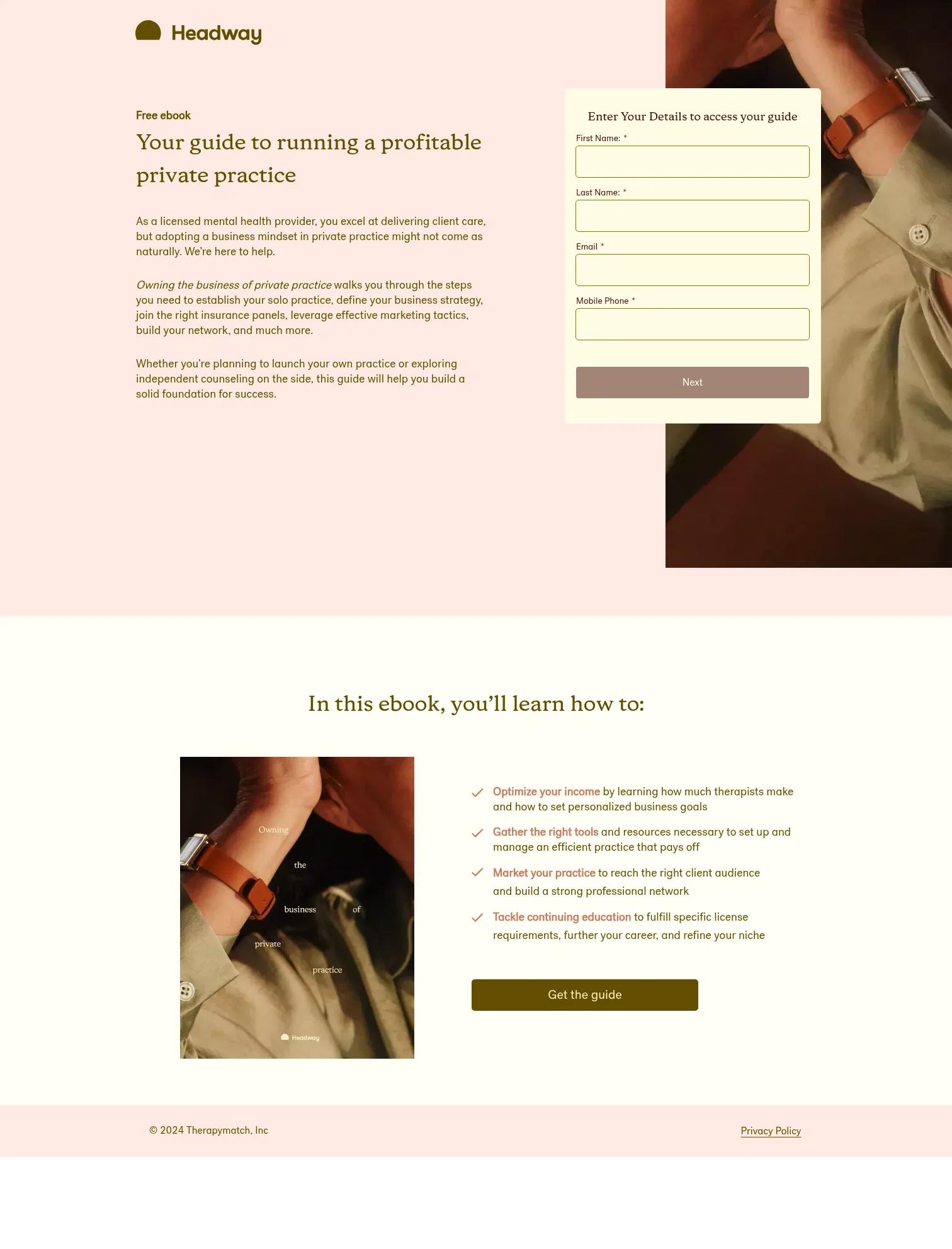 join.headway.co/content/private-practice-guide on desktop, full screenshot