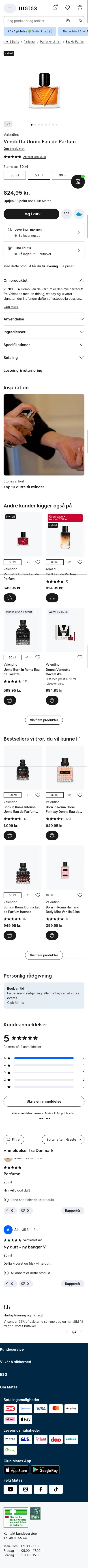 matas.dk/valentino-vendetta-masc-edp-50-ml on mobile, full screenshot