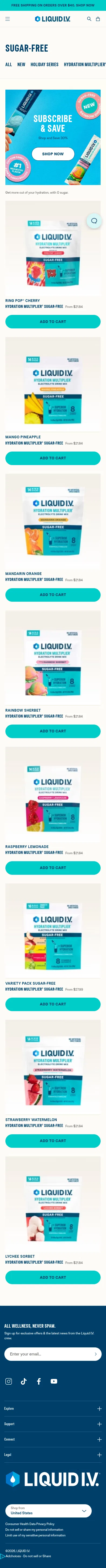 liquid-iv.com/collections/sugar-free on mobile, full screenshot