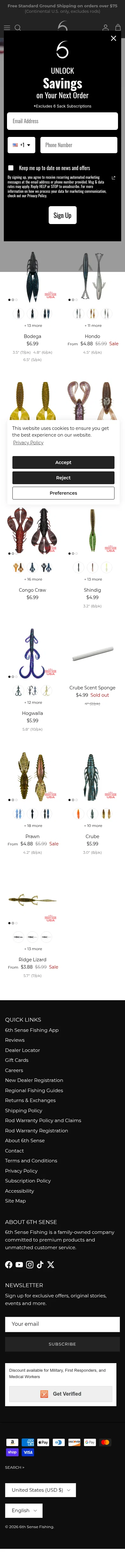 6thsensefishing.com/collections/creature-baits on mobile