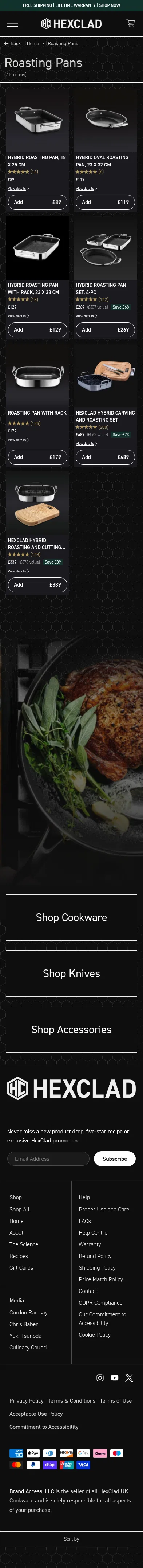 hexclad.co.uk/collections/roasting-pans on mobile, full screenshot