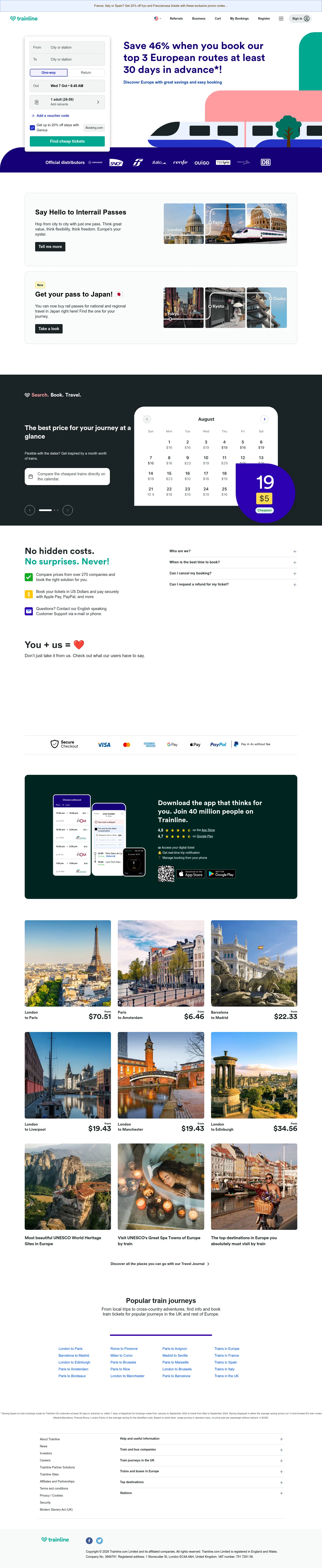 thetrainline.com on desktop, full screenshot