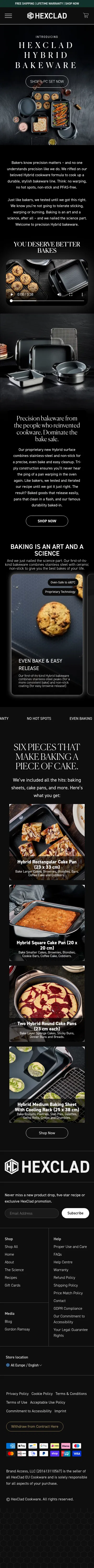 hexclad.eu/pages/bakeware on mobile, full screenshot