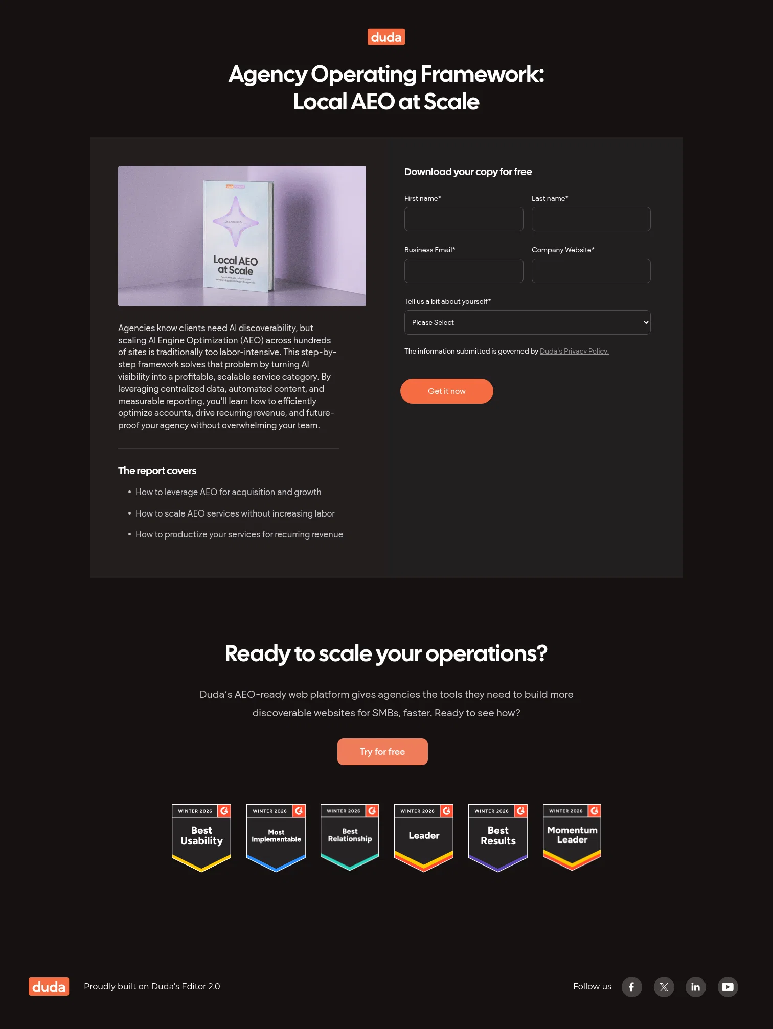 Duda landing page
